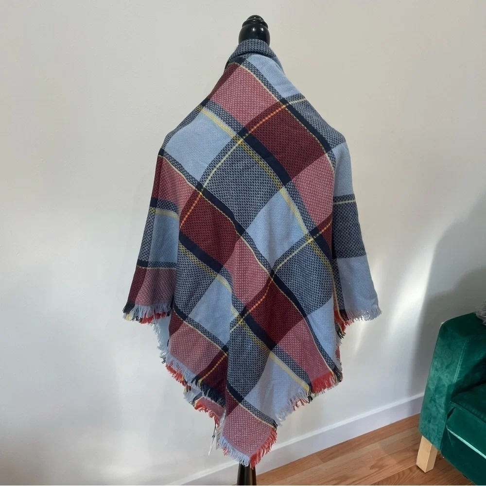 Nordstrom Treasure & Bond Blue Combo Abigail Plaid Oversize Blanket Wrap NWT OS